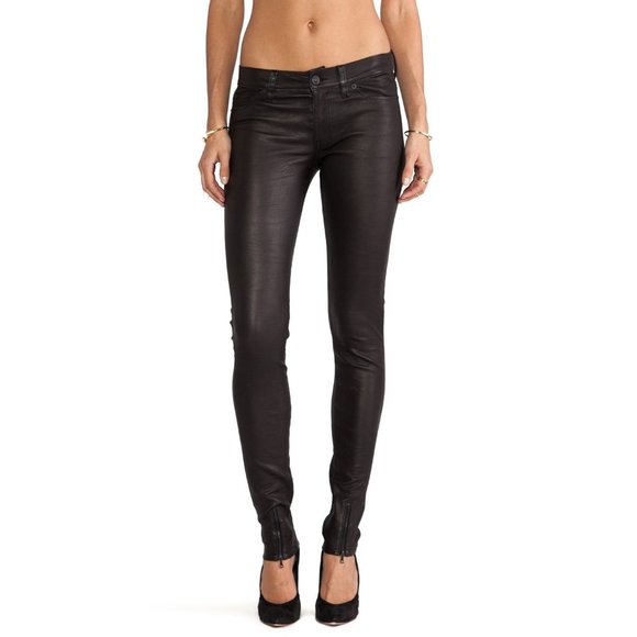 Hudson Womens Juliette Super Skinny Black Lamb Leather Jeans ALTERED size 30 - Picture 1 of 12